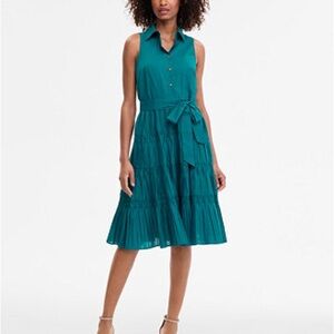 Anne Klein 
Petite Cotton Belted Pleated Tiered Shirtdress